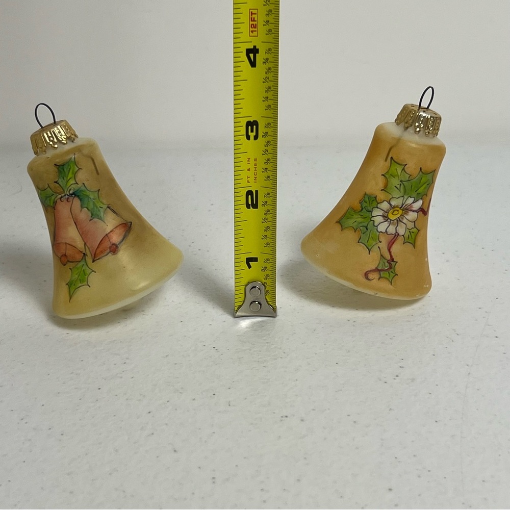 VTG Frosted Glass Hand Painted Bell Christmas Ornaments Set of 2 West Germany - Picture 8 of 10